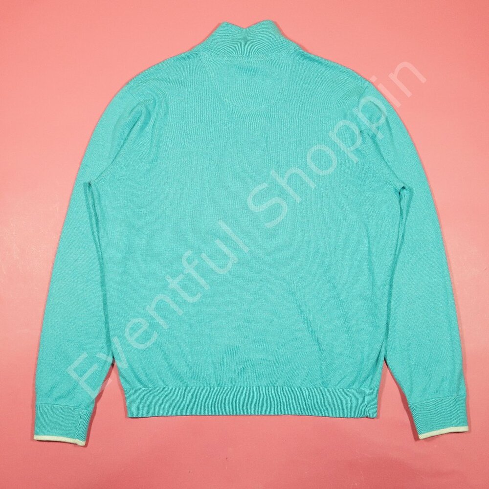 Robert Graham Pullover Mens Large Seafoam Green Cotton Silk Cashmere Sweater Zip - Picture 3 of 7